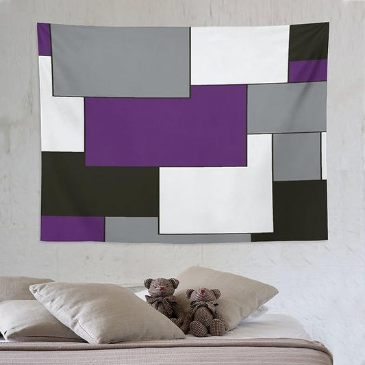 ZhiRain Modern Tapestry Wall Hanging Purple And Gray Black Tapestries Home Decor for Living Room Bedroom Farmhouse Apartment Dorm 60"x80"