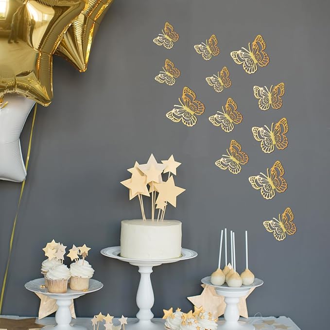 36PCS Butterfly Wall Decals - Gold Butterfly Stickers Mural Wall Decor Home Room Bedroom Decor, Removable Reusable Stickers