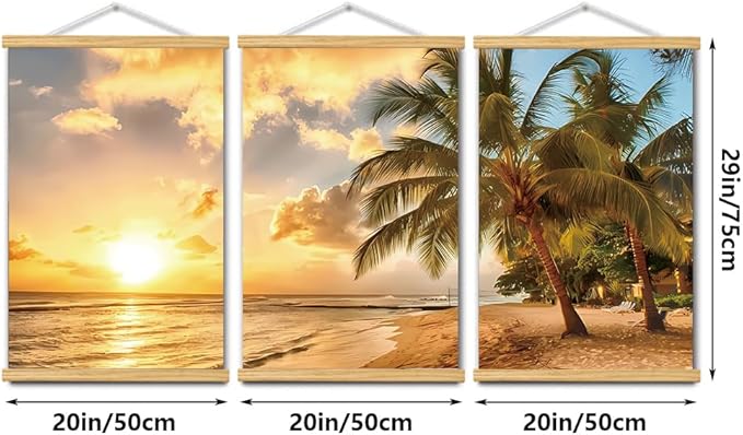 3pcs Beach Canvas Wall Art, Canvas Art with Frames, For Office Home Decor Bedroom Living Room Wall Decor. (Yellow Beach 29L x 20W, Framed)