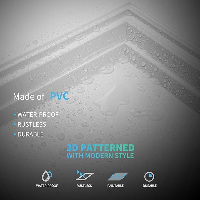 Art3d 12-Pack Drop Relief Ceiling Tiles for Home, Office & Commercial Space, 24 x 24in PVC Waterproof 3D Wall Panels Cover 48 Sq. Ft, White