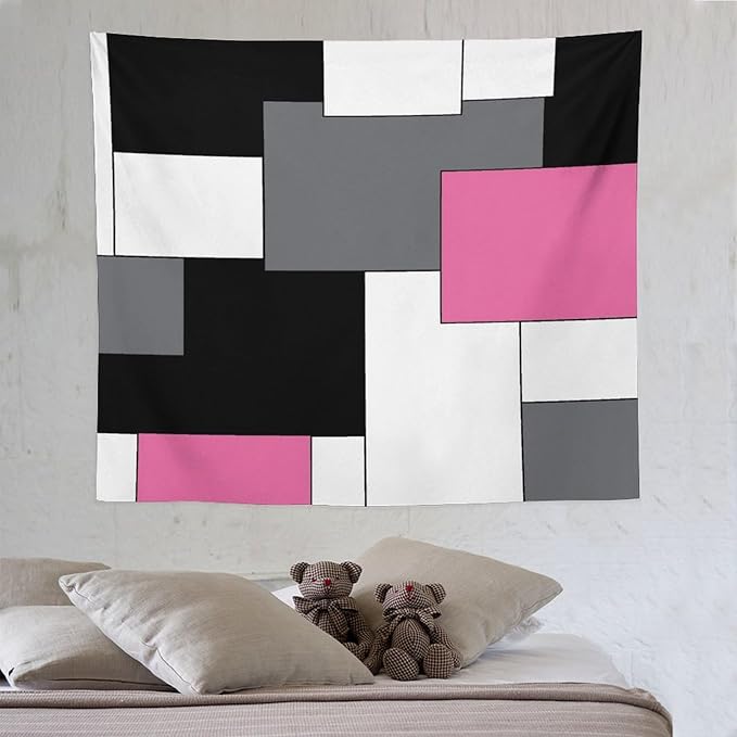 ZhiRain Pink,Black,White,Grey Tapestry Wall Hanging Geometry Pattern Digital Print Multicolor Tapestries Home Decor for Living Room Bedroom Farmhouse Apartment Dorm 50"x60"