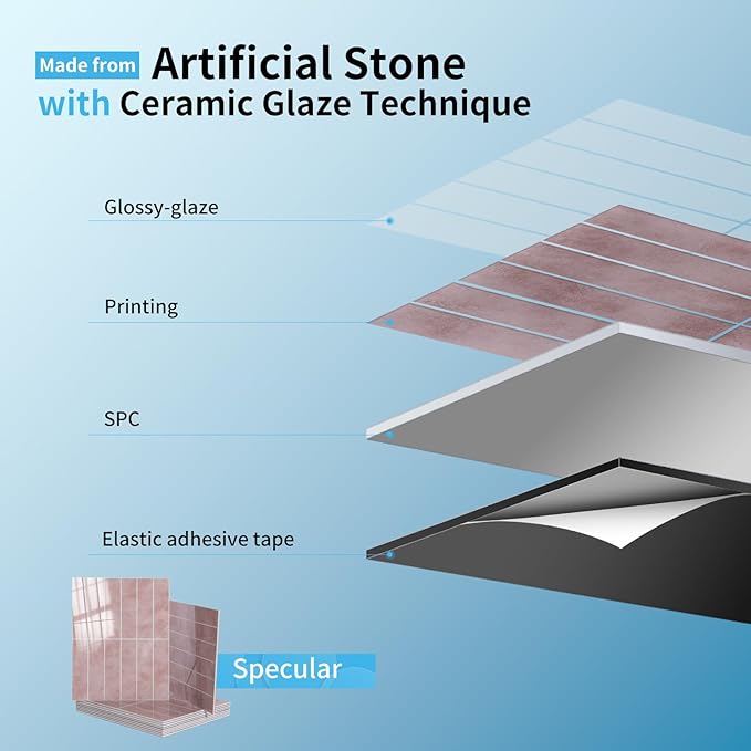 Art3d 10-Sheet Faux Marble Peel and Stick Backsplash Tile for Kitchen Wall Bathroom Countertops, 11.4 inch x 9.1 inch Stick-on Glazed-Ceramic Finish Resist to Water, Heat and Scratches, Pink