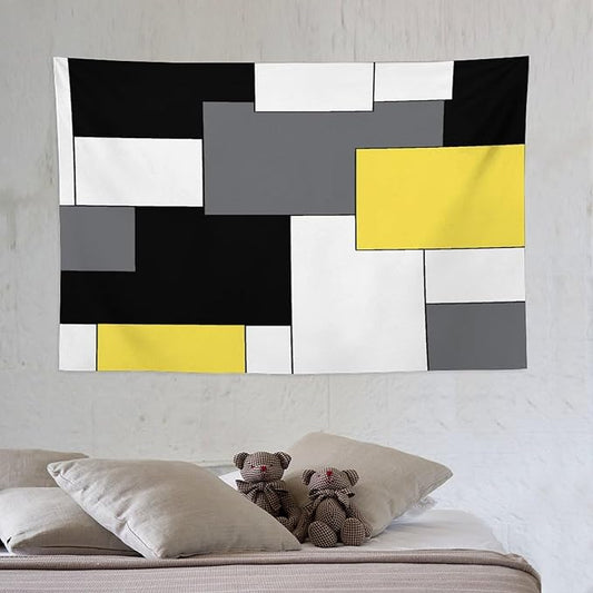 ZhiRain Black,Grey,Yellow,White Tapestry Wall Hanging Geometry Pattern Digital Print Multicolor Tapestries Home Decor for Living Room Bedroom Farmhouse Apartment Dorm 40"x60"