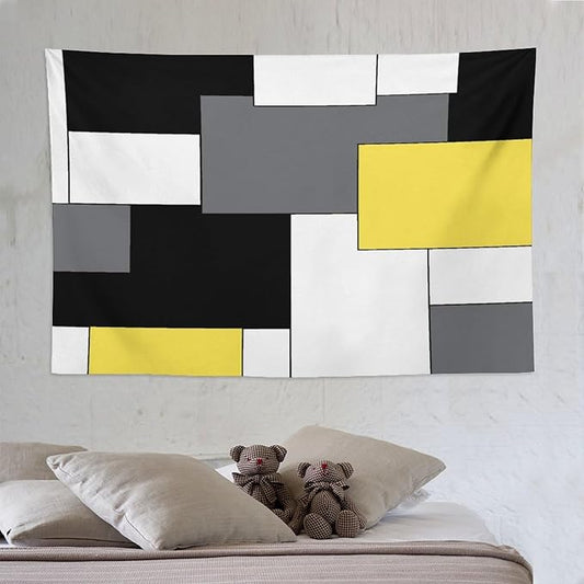 ZhiRain Black,Grey,Yellow,White Tapestry Wall Hanging Geometry Pattern Digital Print Multicolor Tapestries Home Decor for Living Room Bedroom Farmhouse Apartment Dorm 60"x90"