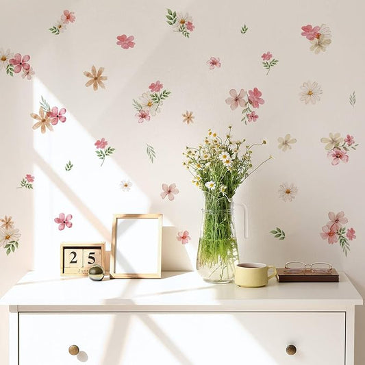 YouRfocus Daisy Watercolor Wall Decals | 34 PCS Boho Flower Stickers for Girls' Rooms, Playrooms, and Nurseries | Dual Layer Print for High Coverage | Removable Peel and Stick Wall Decor | 6 Sheets