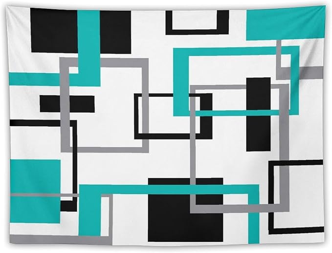 ZhiRain Teal Tapestry Wall Hanging Mid Century Modern Turquoise Abstract Aqua Black Grey Geometric White Backdrop Tapestries Home Decor for Living Room Bedroom Apartment Farmhouse 30"x40"