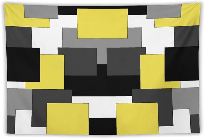 ZhiRain Yellow And Black Tapestry Wall Hanging Gray White Geometric Silver Dark Abstract Square Art Tapestries Home Decor for Living Room Bedroom Apartment Farmhouse Dorm 60"x90"