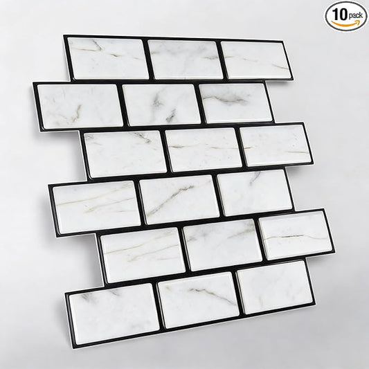3D Wall Panels,3D Brick Wallpaper Peel and Stick,Faux Brick Wall Panel,10PCS of 11.8" x 11.8" White Brick Wallpaper Stick on Tile for Kitchen, Bedroom, Living Room,TV Background.