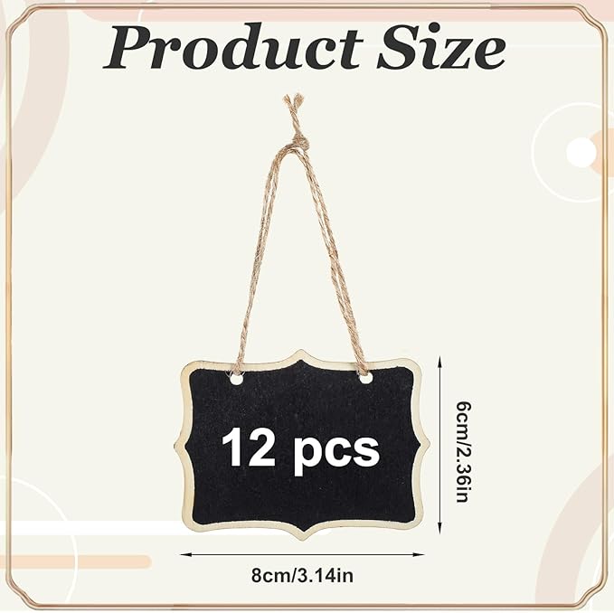 12 Pcs Mini Chalkboard Signs for Food, Small Hanging Blackboard Labels, Black Hanging Chalkboard Sign, Wooden Tags for Buffet Cafe Bar