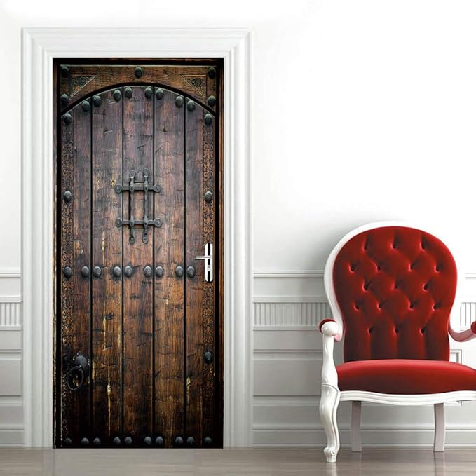 3D Peel & Stick Murals - Wooden Door Wallpaper Self-Adhesive, Removable PVC Waterproof Bedroom/Living Room Decor 37.4 x 84.6 inch