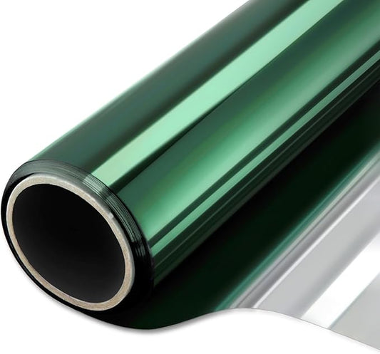WPCTEV Window Film One Way Mirror Film Privacy Static Non-Adhesive Decorative Heat Control Anti UV Window Tint for Home and Office Green Silver 6 Mil 17.5 Inch x 16.4 Feet