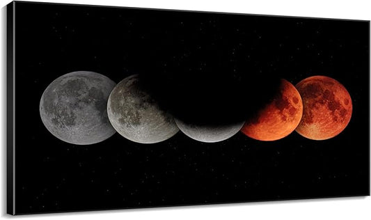 36"x60" XL Framed Wall Art - Lunar Phases Eclipse Moon Cycle Space Lovers (Frame Assembly Required)