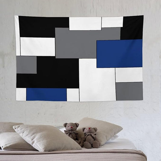ZhiRain Black,Grey,Navy Blue,White Tapestry Wall Hanging Geometry Pattern Digital Print Multicolor Tapestries Home Decor for Living Room Bedroom Farmhouse Apartment Dorm 40"x60"
