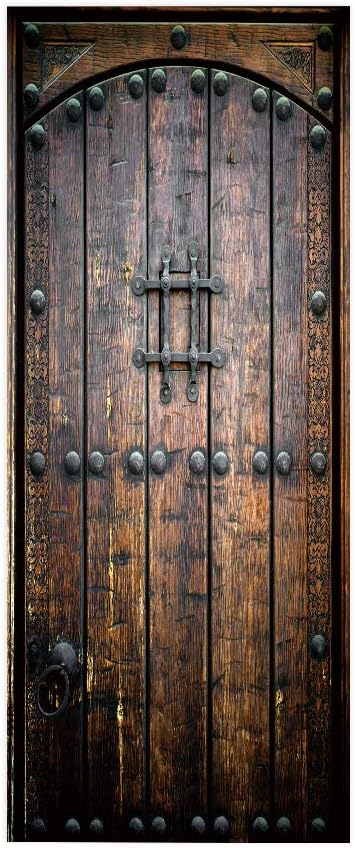 3D Peel and Stick Murals - Wooden Door Wallpaper Self-Adhesive Removable PVC Waterproof Poster for Bedroom Living Room 37.4 x 82.7 inch