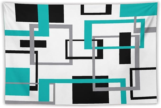 ZhiRain Teal Tapestry Wall Hanging Mid Century Modern Turquoise Abstract Aqua Black Grey Geometric White Backdrop Tapestries Home Decor for Living Room Bedroom Apartment Farmhouse 40"x60"