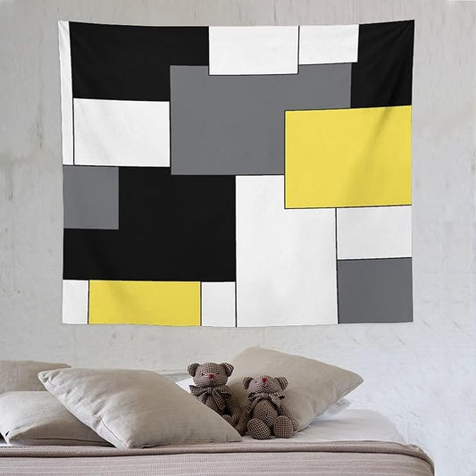 ZhiRain Black,Grey,Yellow,White Tapestry Wall Hanging Geometry Pattern Digital Print Multicolor Tapestries Home Decor for Living Room Bedroom Farmhouse Apartment Dorm 50"x60"