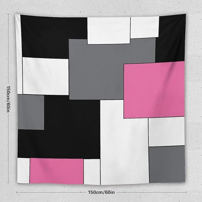 ZhiRain Pink,Black,White,Grey Tapestry Wall Hanging Geometry Pattern Digital Print Multicolor Tapestries Home Decor for Living Room Bedroom Farmhouse Apartment Dorm 60"x60"