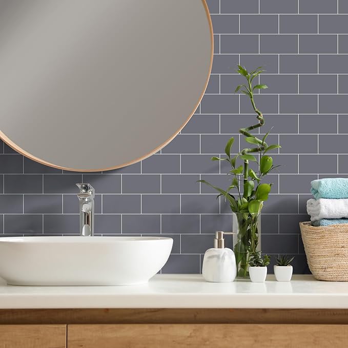 Yipscazo Peel and Stick backsplash 3 x 6 Inches 3D PVC Composite Wall Tile Stick on Backsplash Tile for Kitchen Bathroom, Laundry Room, Fireplace(Gray, 100 Pieces)