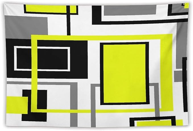 ZhiRain Yellow Geometric Tapestry Wall Hanging Yellow Modern Black And Gray Tapestries Home Decor for Living Room Bedroom Farmhouse Apartment Dorm 60"x90"