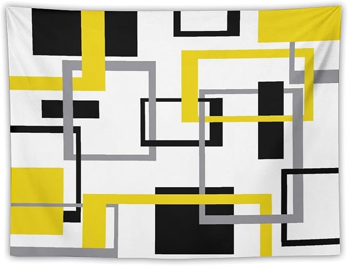 ZhiRain Yellow Black Geometric Tapestry Wall Hanging Neutral Abstract Modern Tapestries Home Decor for Living Room Bedroom Apartment Farmhouse Dorm 30"x40"