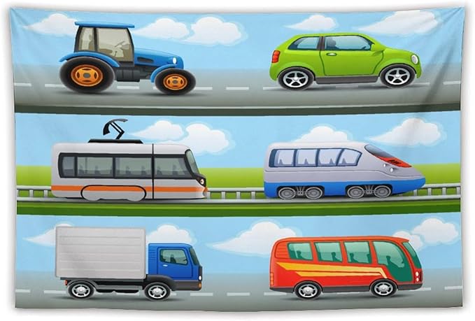 ZhiRain Construction Truck Tapestry Wall Hanging Tractor Bus Cartoon Cars Vehicle Tapestries Home Decor for Living Room Bedroom Apartment Farmhouse Dorm 40"x60"