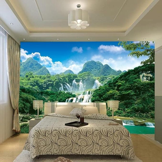 YTTBDBD Qingshan Waterfall Large Support Customization Wall Mural, Sky Stream Bedroom Wallpaper Mural Living Room Wall Decor for Kids Room-Not Self-Adhesive-169.3" W x 118.2" H/430x300cm-Silk