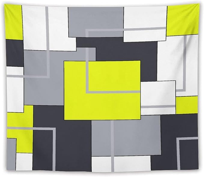 ZhiRain Yellow Gray Tapestry Wall Hanging Modern Black White Geometric Abstract Aesthetic Tapestries Home Decor for Living Room Bedroom Farmhouse Apartment Dorm 50"x60"