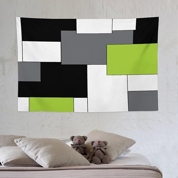 ZhiRain Black,Grey,Green,White Tapestry Wall Hanging Geometry Pattern Curtain Digital Print Multicolor Tapestries Home Decor for Living Room Bedroom Farmhouse Apartment Dorm 40"x60"