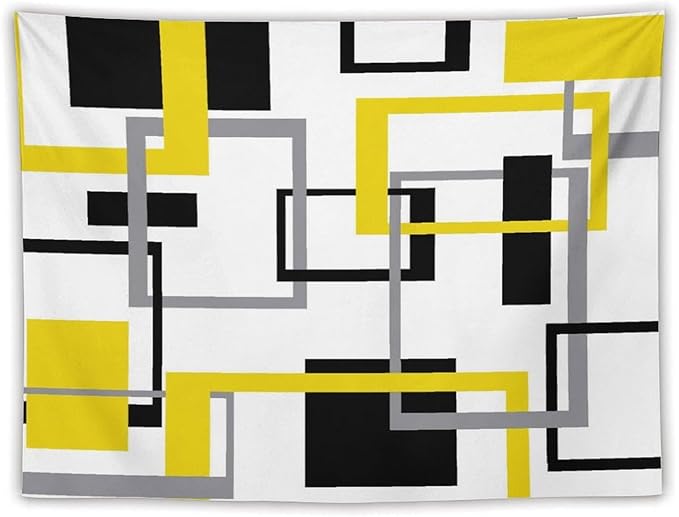 ZhiRain Yellow Black Geometric Tapestry Wall Hanging Neutral Abstract Modern Tapestries Home Decor for Living Room Bedroom Apartment Farmhouse Dorm 60"x80"