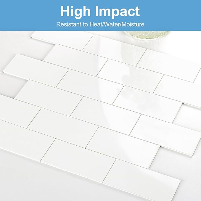 10-Pack Peel and Stick Tile Backsplash 12"X12" PVC Wall Tiles, Stick on Backsplash for Kitchen, Bathroom Tile, Fireplace Décor, Laundry Table, Stair Decals in Polished Cream White