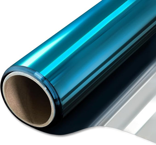 WPCTEV Window Privacy Film One Way Daytime Mirror Tint Treatments UV Heat Control Vinyl Stickers Sun Block Glass Paper Door Covering Reflective (Light Blue Silver, 17.5 Inch x 6.5 Feet)