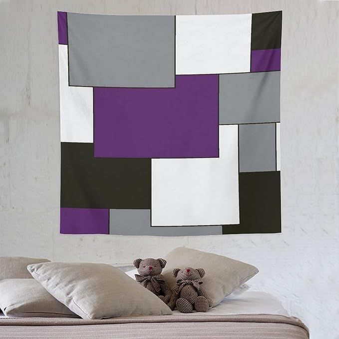 ZhiRain Modern Tapestry Wall Hanging Purple And Gray Black Tapestries Home Decor for Living Room Bedroom Farmhouse Apartment Dorm 60"x60"
