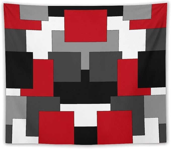 ZhiRain Red And Black Tapestry Wall Hanging Gray White Geometric Silver Dark Abstract Square Art Tapestries Home Decor for Living Room Bedroom Apartment Farmhouse Dorm 50"x60"