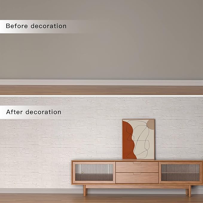 3D Wall Panels - 4PCS 47.2"x23.6" Faux Stone Wall Covering - MCM Modified Clay Material for Home Art, Accent Brick, Modern Exterior/Interior Decoration, Covering 31 sq.ft Reef White