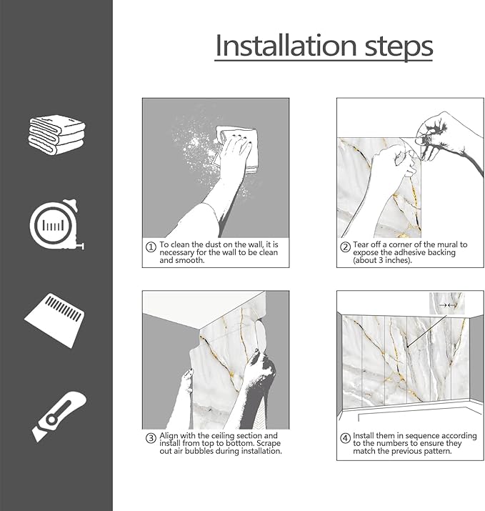 YQWDMX - Grey and White Marble Peel and Stick Wallpaper Mural for Living Room and Bedroom ZY02 S