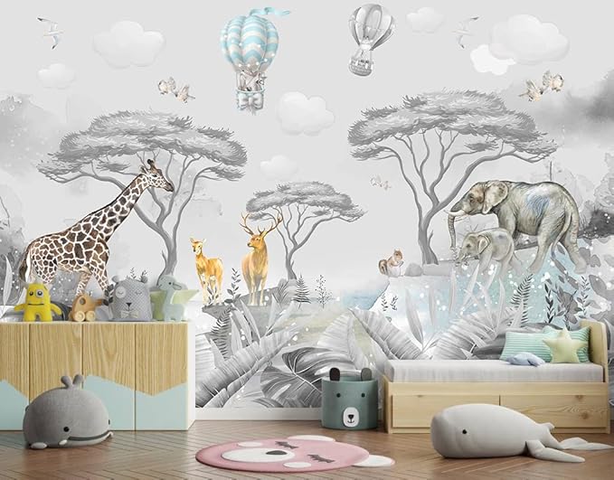 YIHWM -Tropical Rainforest Plants Animals Tigers Fabric Wallpaper Jungle Plants Banana Leaves Boys Girls Kindergarten Children Bedroom Large Mural- 183"x120"（ not Peel and Stick）