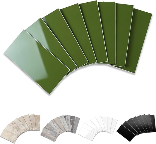 Yipscazo 2025 New Upgrade Peel and Stick backsplash 3 x 6 Inches 3D PVC Composite Wall Tile Stick on Backsplash Tile for Kitchen Bathroom, Laundry Room, Fireplace(Polished Marble Green, 100 Pieces)