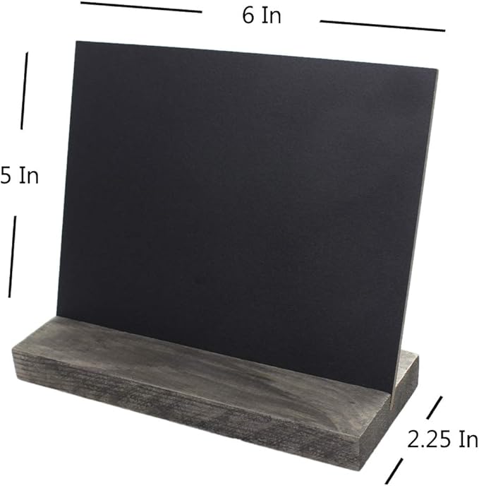 5 X 6 Inch Mini Tabletop Chalkboard Signs with Rustic Style Wood Base Stands, Set of 4，Include 3 chalks