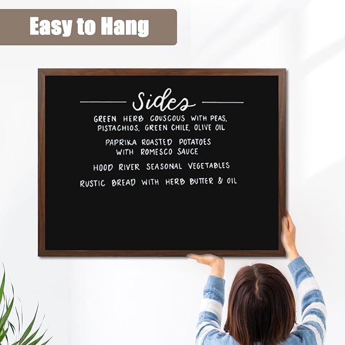 4 THOUGHT Chalk Board 36" x 48", Magnetic Large Chalkboard for Wall Rustic Blackboard Hanging Chalkboards Sign Menu Board for Kitchen Decor Office Home School 4 Markers 8 Magnets, Brown