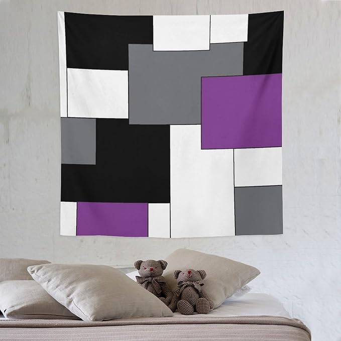 ZhiRain Black,Grey,Purple,White Tapestry Wall Hanging Geometry Pattern Digital Print Multicolor Tapestries Home Decor for Living Room Bedroom Farmhouse Apartment Dorm 60"x60"