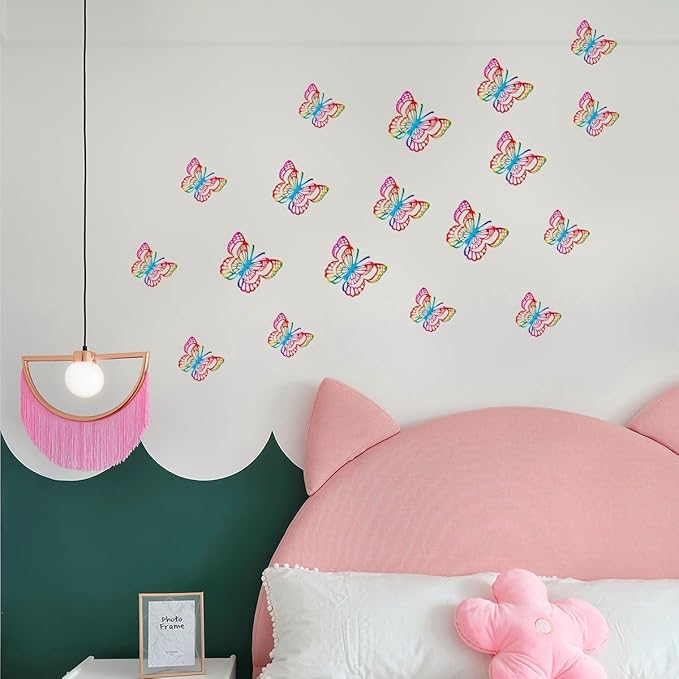 36PCS Butterfly Wall Decals - 3D Butterflies Wall Stickers Removable Mural Decor Wall Stickers Decals Home Decor Room Bedroom Decor Living Room Decor (Rainbow)