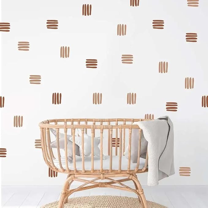 12x36 Inch Set Boho Three Line Brown Wall Decal- Geometrical Shape Themed DIY Boho Mural Set - 24 Pcs Wall Stickers for Kitchen, Nursery, Office Decor - 3.5x2.5 Inch Decals (Boho Line Brown)