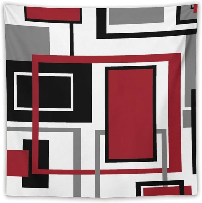 ZhiRain Red Modern Tapestry Wall Hanging Red Geometric Gray Black And Red Tapestries Home Decor for Living Room Bedroom Farmhouse Apartment Dorm 60"x60"