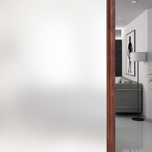 WPCTEV Window Privacy Film Frosted Glass Static Cling UV Sun Blocking Heat Control Window Tint Day and Night Insulation Home Bathroom Door Decorative Frosting Cover, 35.4 Inch x 16 Feet, Pure