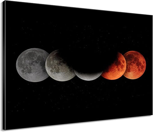 36"x46" XL Framed Wall Art - Lunar Phases Eclipse Moon Cycle Space Lovers (Frame Assembly Required)
