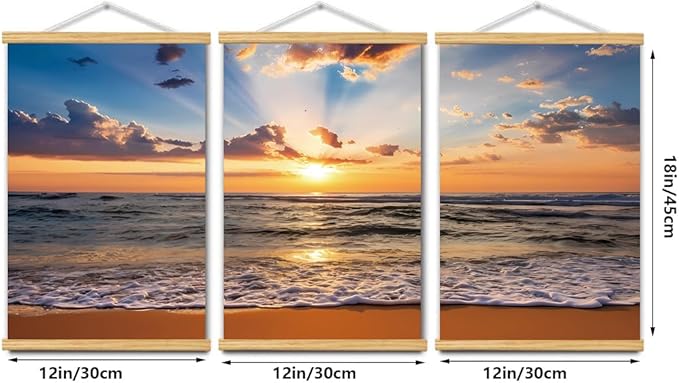 3pcs Beach Canvas Wall Art, Canvas Art with Frames, For Office Home Decor Bedroom Living Room Wall Decor. (Red Beach 18L x 12W, Framed)