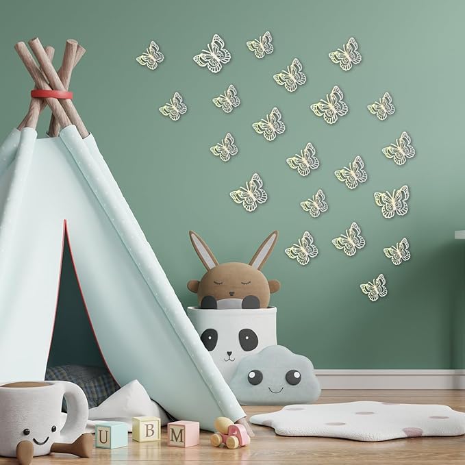 36PCS Butterfly Wall Decals - 3D Butterflies Wall Stickers Removable Mural Decor Wall Stickers Decals Home Decor Room Bedroom Decor Living Room Decor (Sliver)