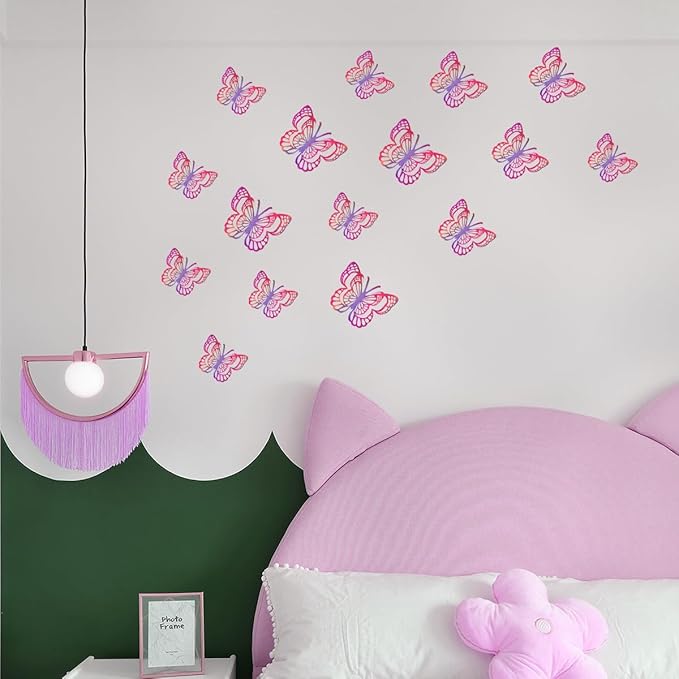36PCS Butterfly Wall Decals - 3D Butterflies Wall Stickers Removable Mural Decor Wall Stickers Decals Home Decor Room Bedroom Decor Living Room Decor (Purple)