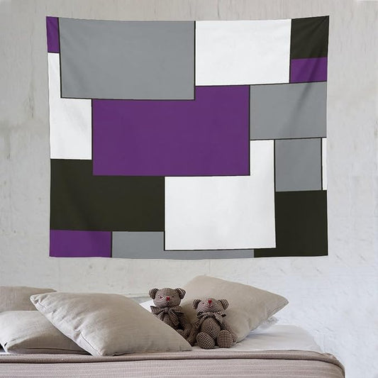 ZhiRain Modern Tapestry Wall Hanging Purple And Gray Black Tapestries Home Decor for Living Room Bedroom Farmhouse Apartment Dorm 50"x60"