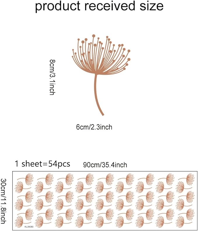 12x36 Inch Set Dandelion Wall Decor Sticker- DIY Boho Wall Decal Mural Set - 54 Pcs Stickers for Wall, Kitchen, Nursery, Office Decor - Each Sticker 3.1x2.3 Inch (Dandelion)